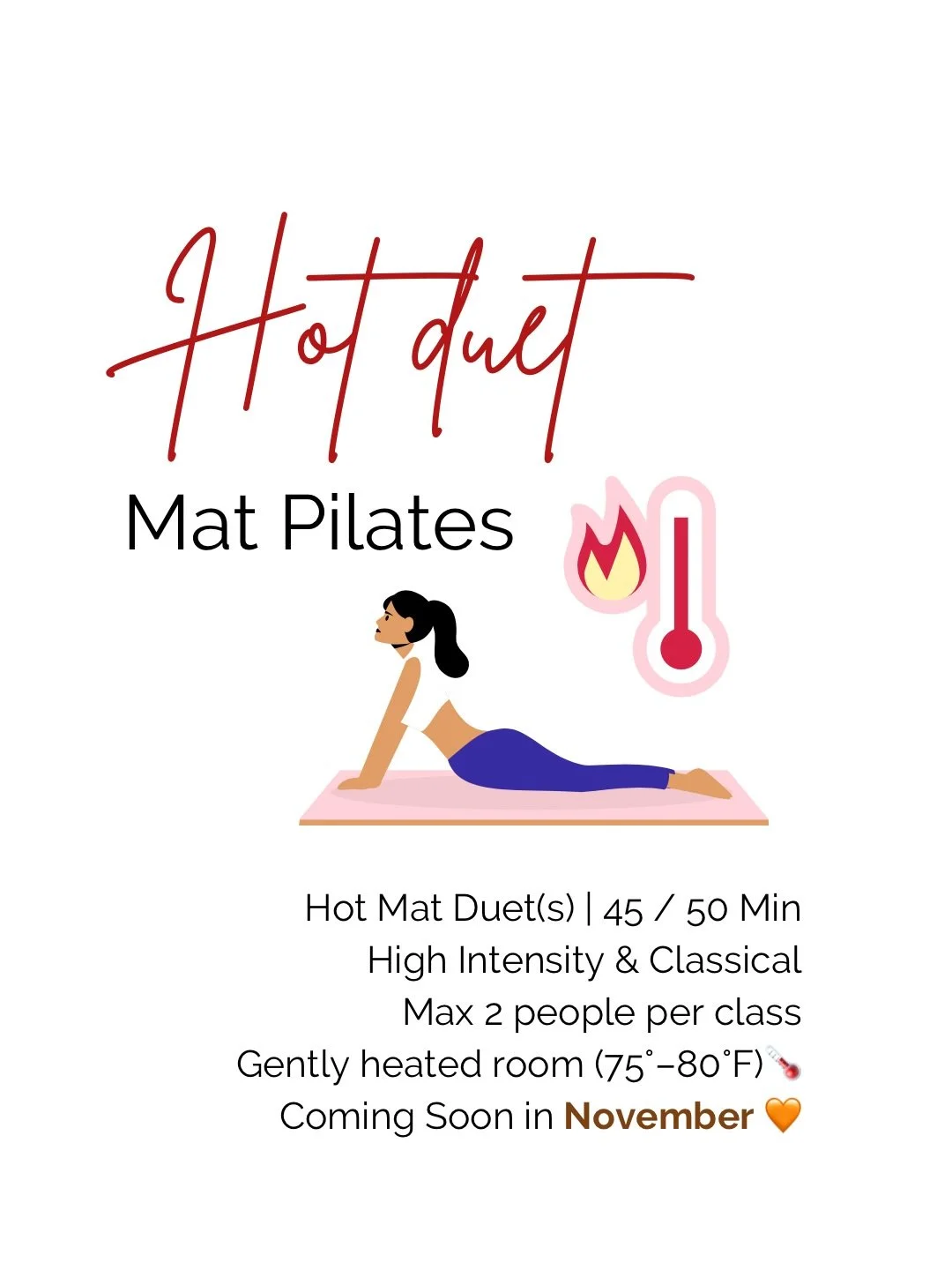 Stay warm this fall with an intimate, heated mat Pilates session for two! Bring a partner or pair up to deepen mobility in a cozy 75&deg;&ndash;80&deg;F room.
👥 Max 2 participants
🍁 Spots will be limited to keep sessions personal.
Coming soon in No
