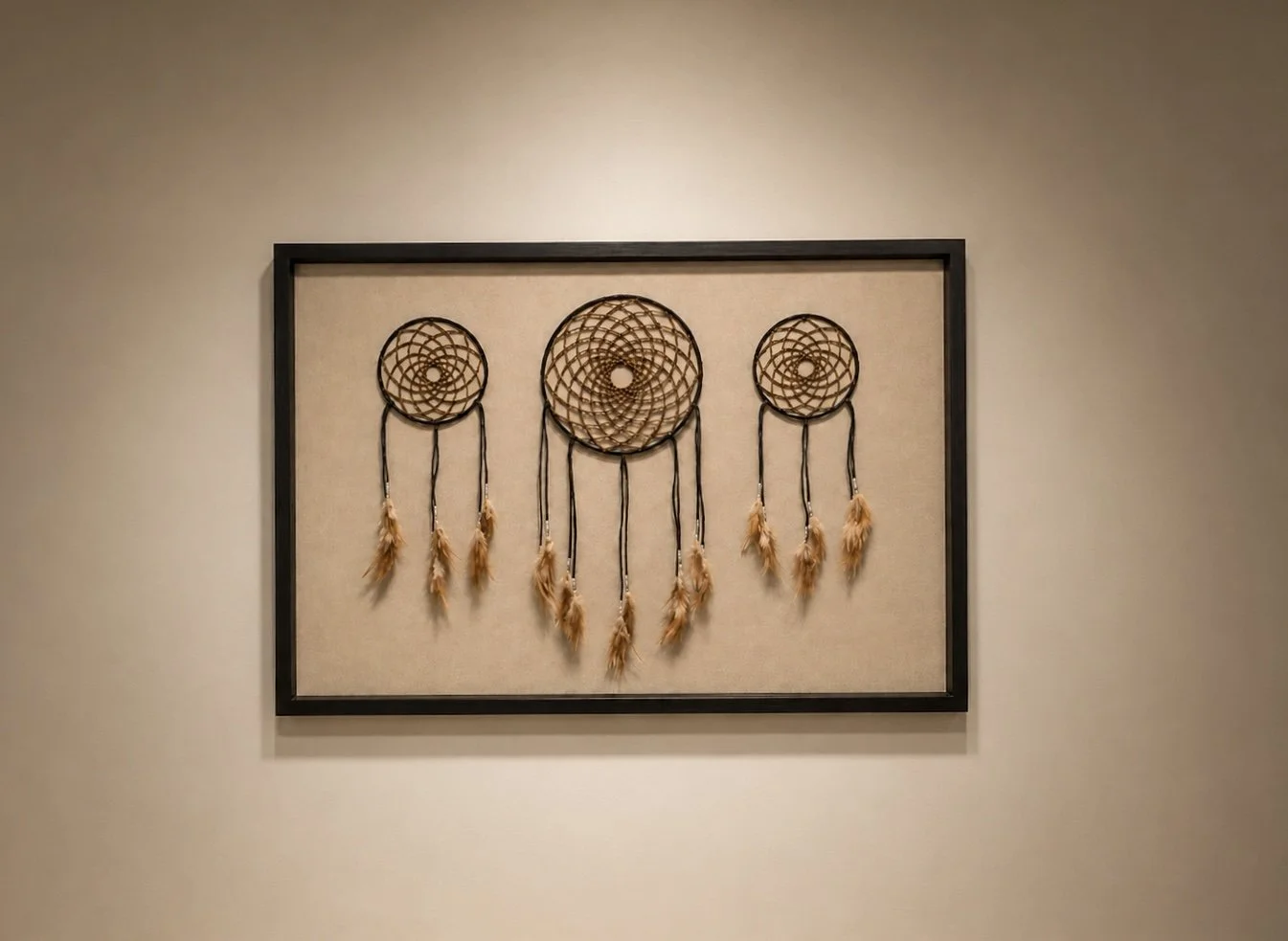 Harmony, trio of fully beaded dreamcatchers by Haudenosaunee artist Cheryl Shenandoah