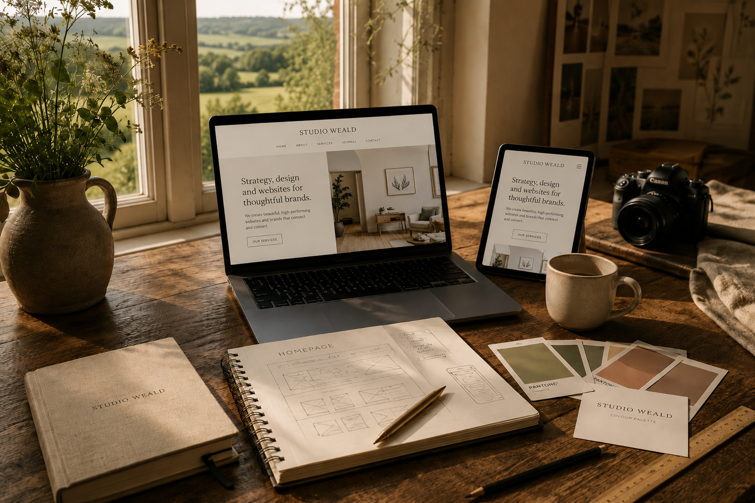 Desk with window view - the Studio Weald