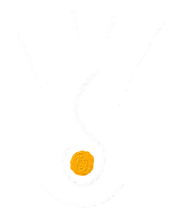Abstract black and white short-spiral design with a yellow circle at the center. A symbolic representation of the gold lantern.