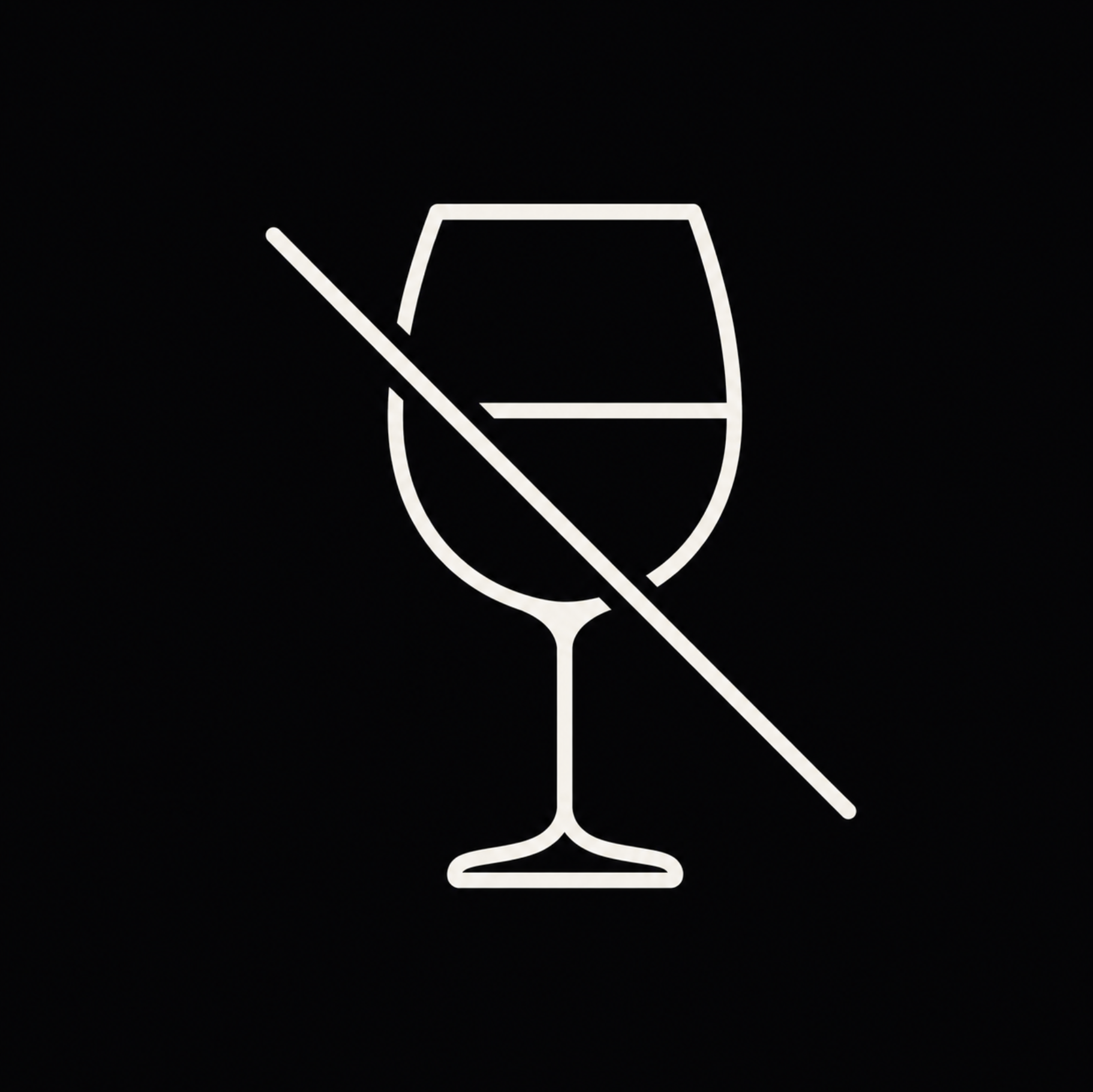 Line icon of a wine glass crossed out, representing the wine o'clock habit that ends the working day.