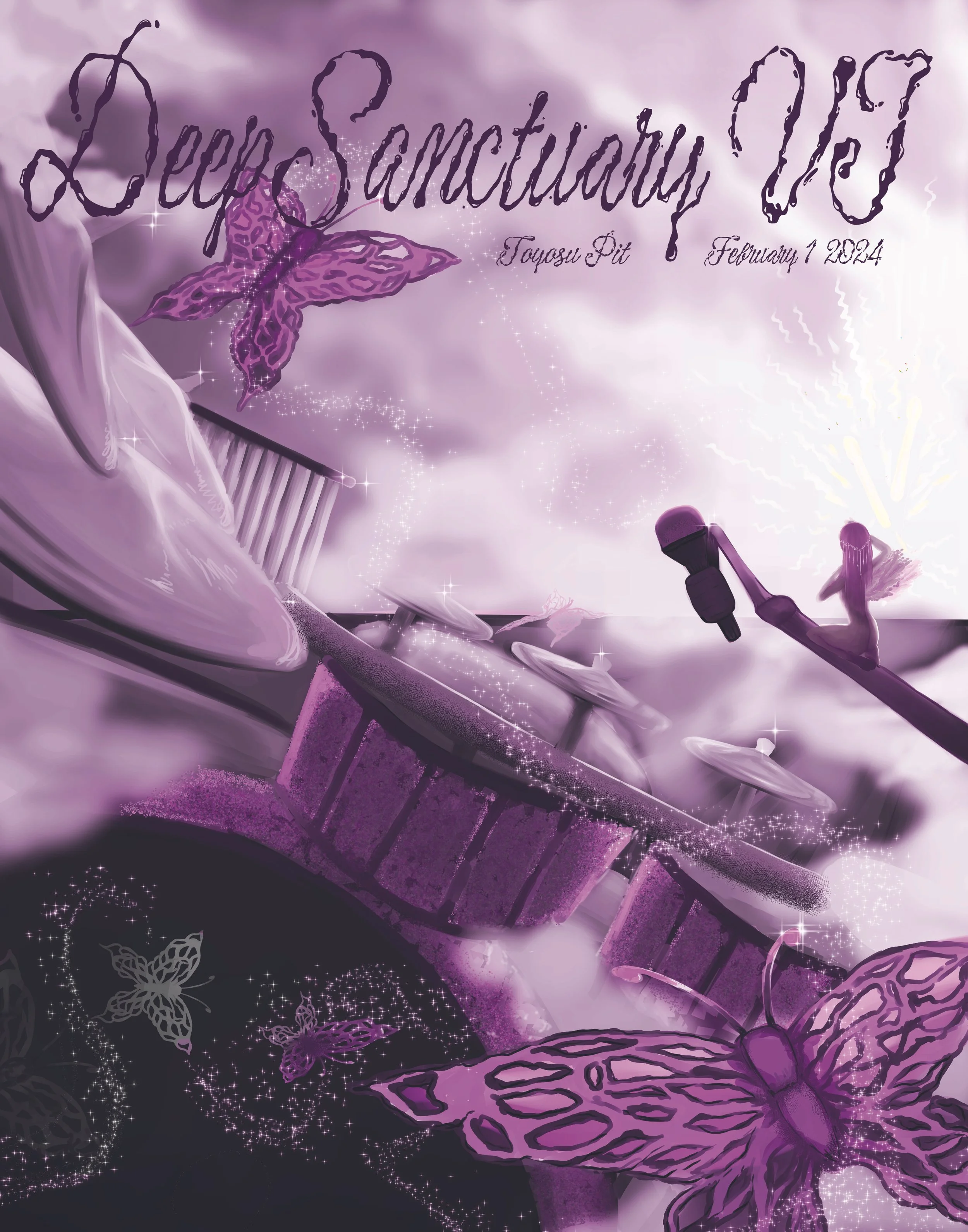Event poster concept for a Deep Sanctuary Live concert. The subject is the drum set of MALICE MIZER's late drummer, Kami