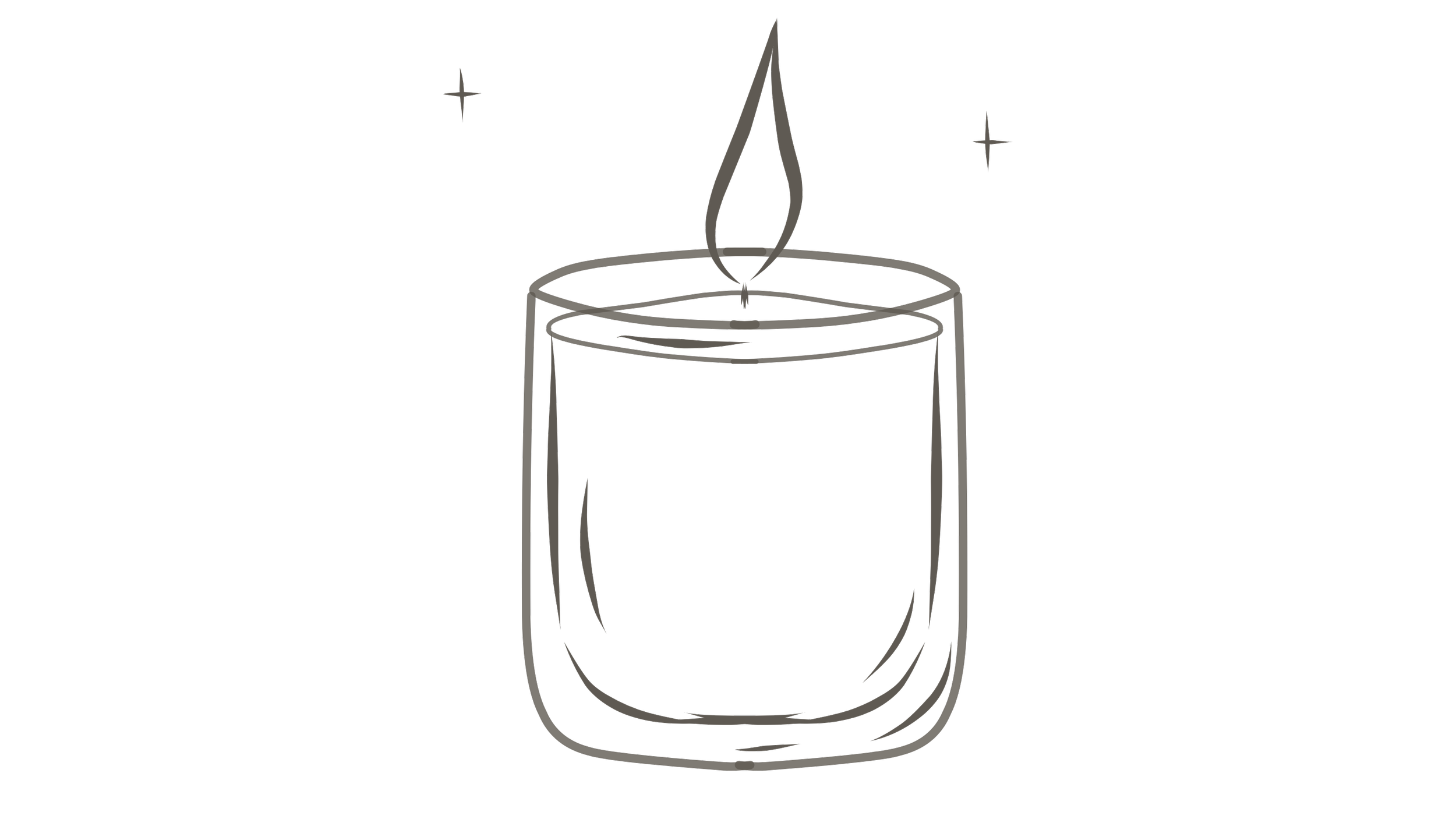 Line drawing of a lit candle in a glass container.
