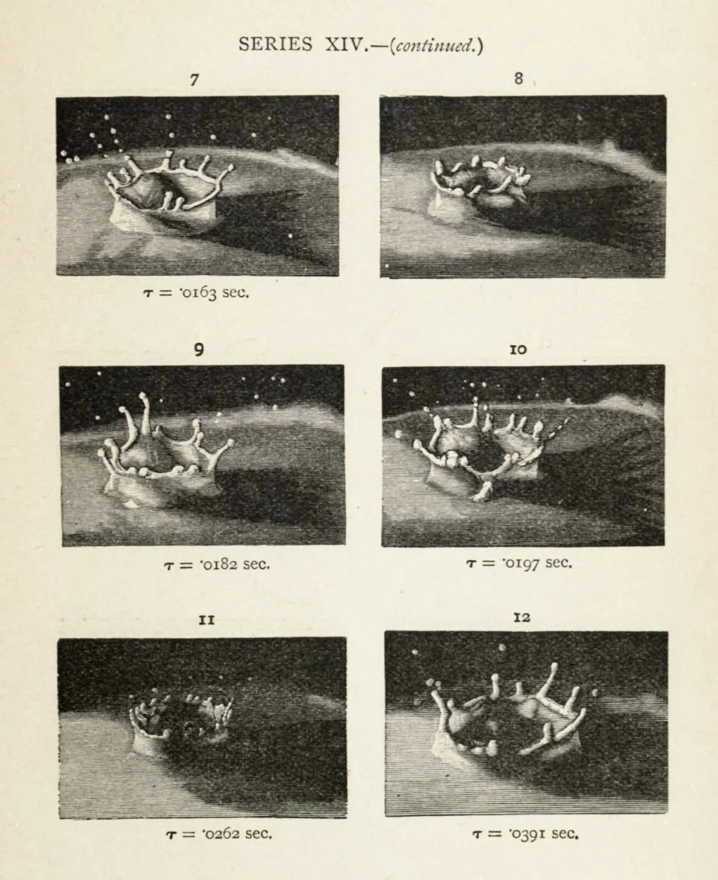 Series of scientific illustrations showing a process over six steps, numbered 7 through 12, depicting a biological or chemical reaction, with time intervals in seconds indicated below each image.