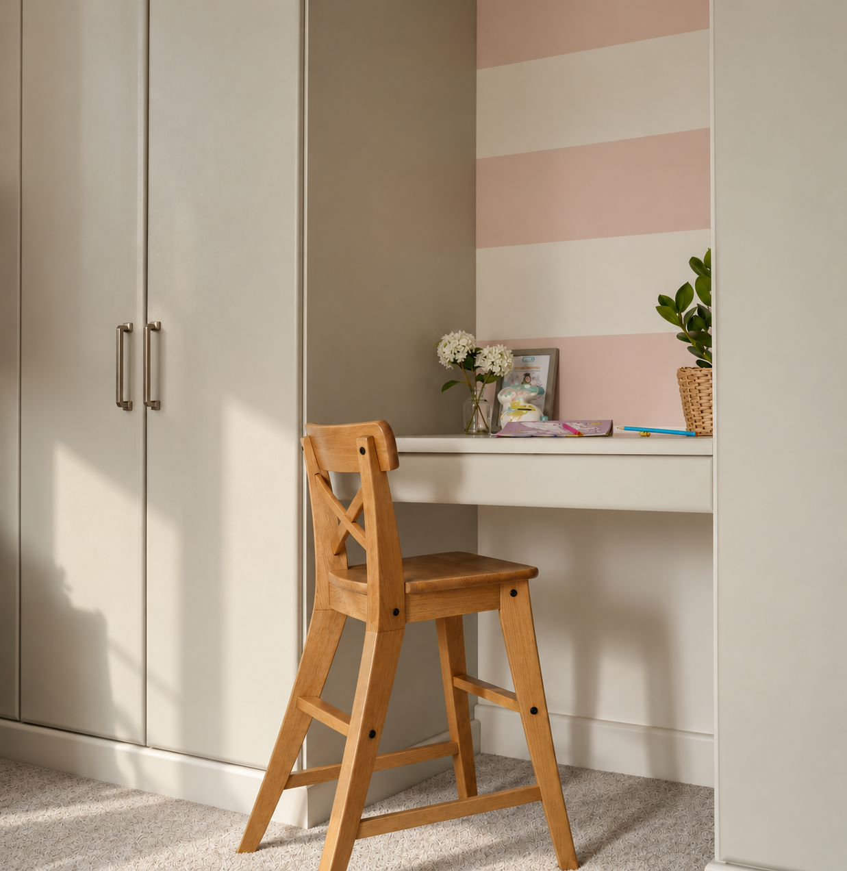 desk and chair, fitted wardrobe