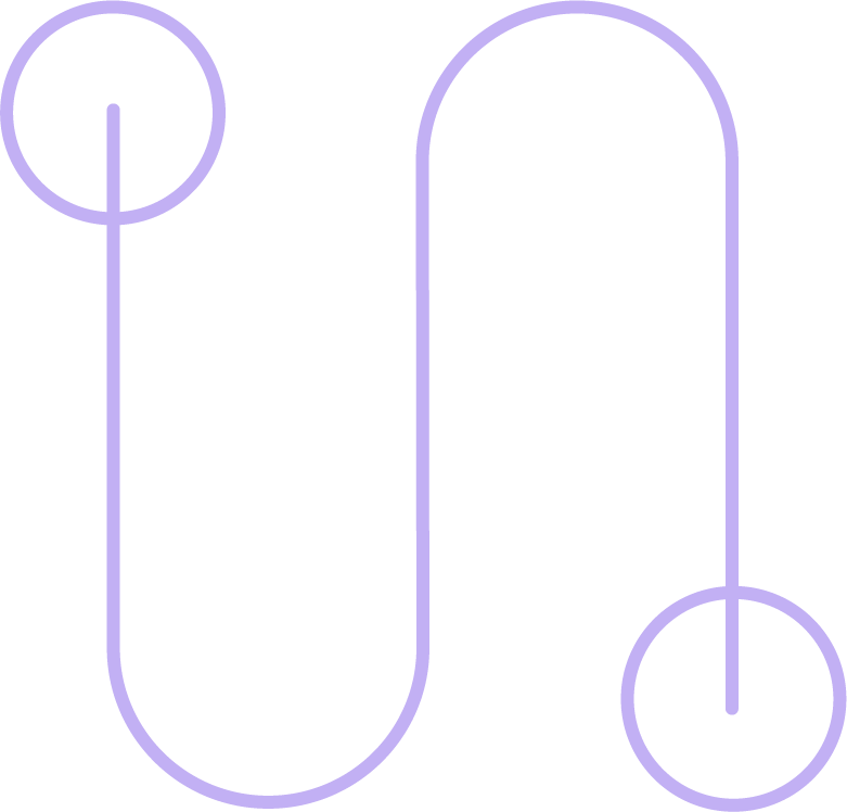 Minimalist illustration of a ladder with two circular platforms at each end, drawn with light purple lines on a black background.
