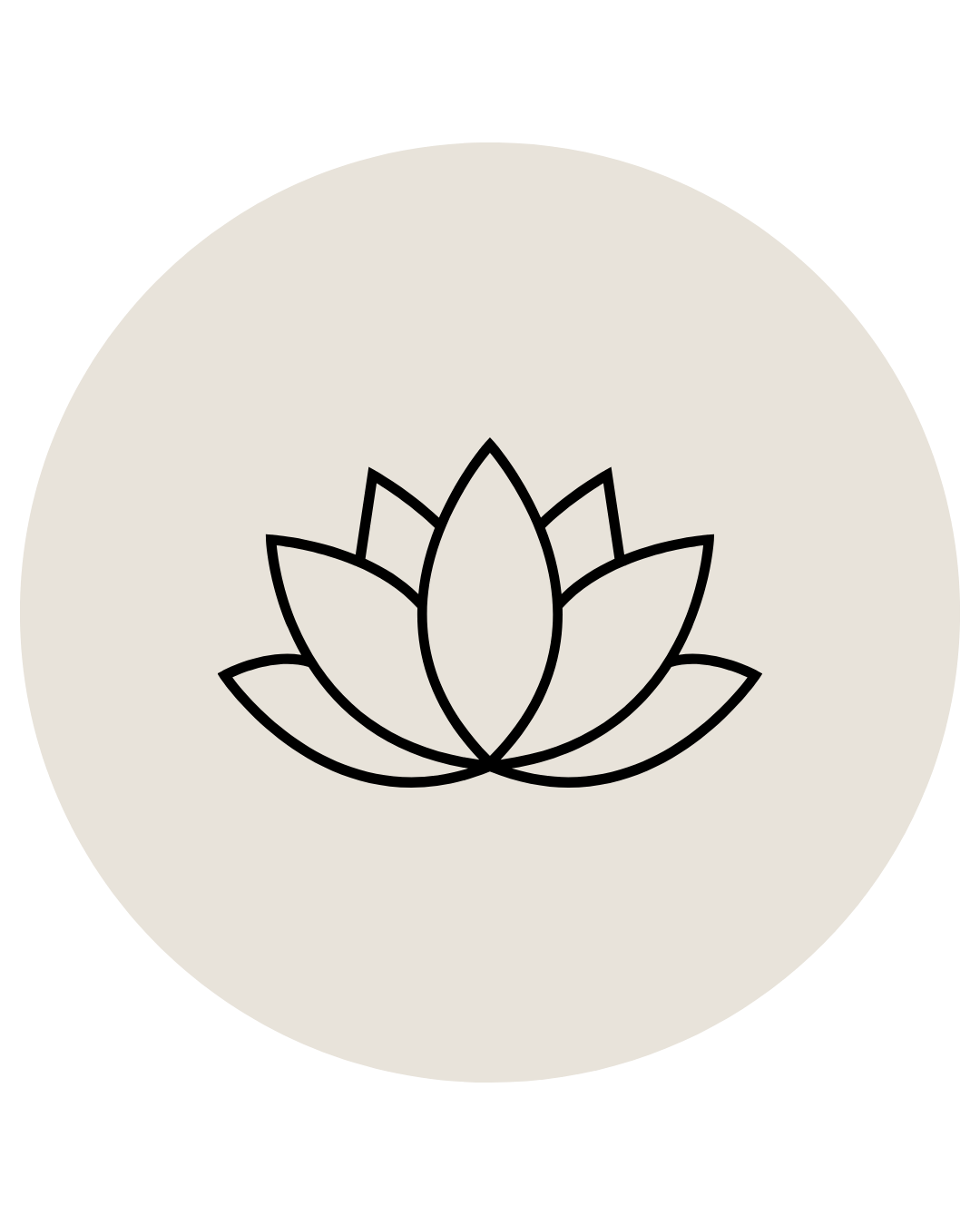 Line drawing of a lotus flower inside a circle with a light background.