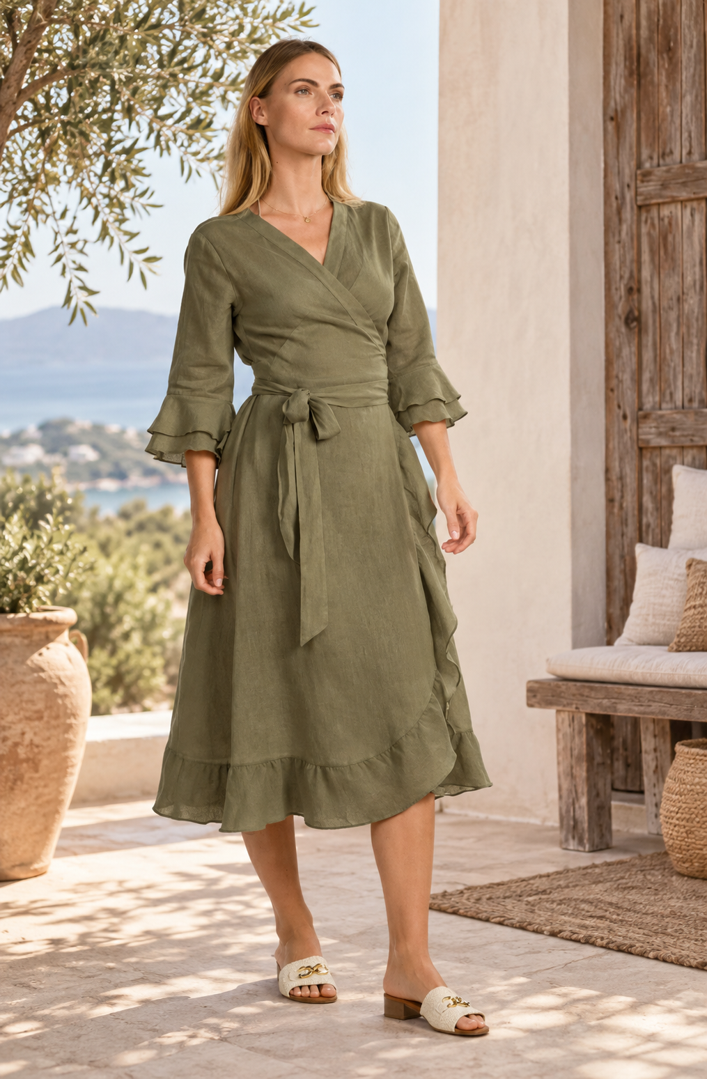 Robe en lin kaki