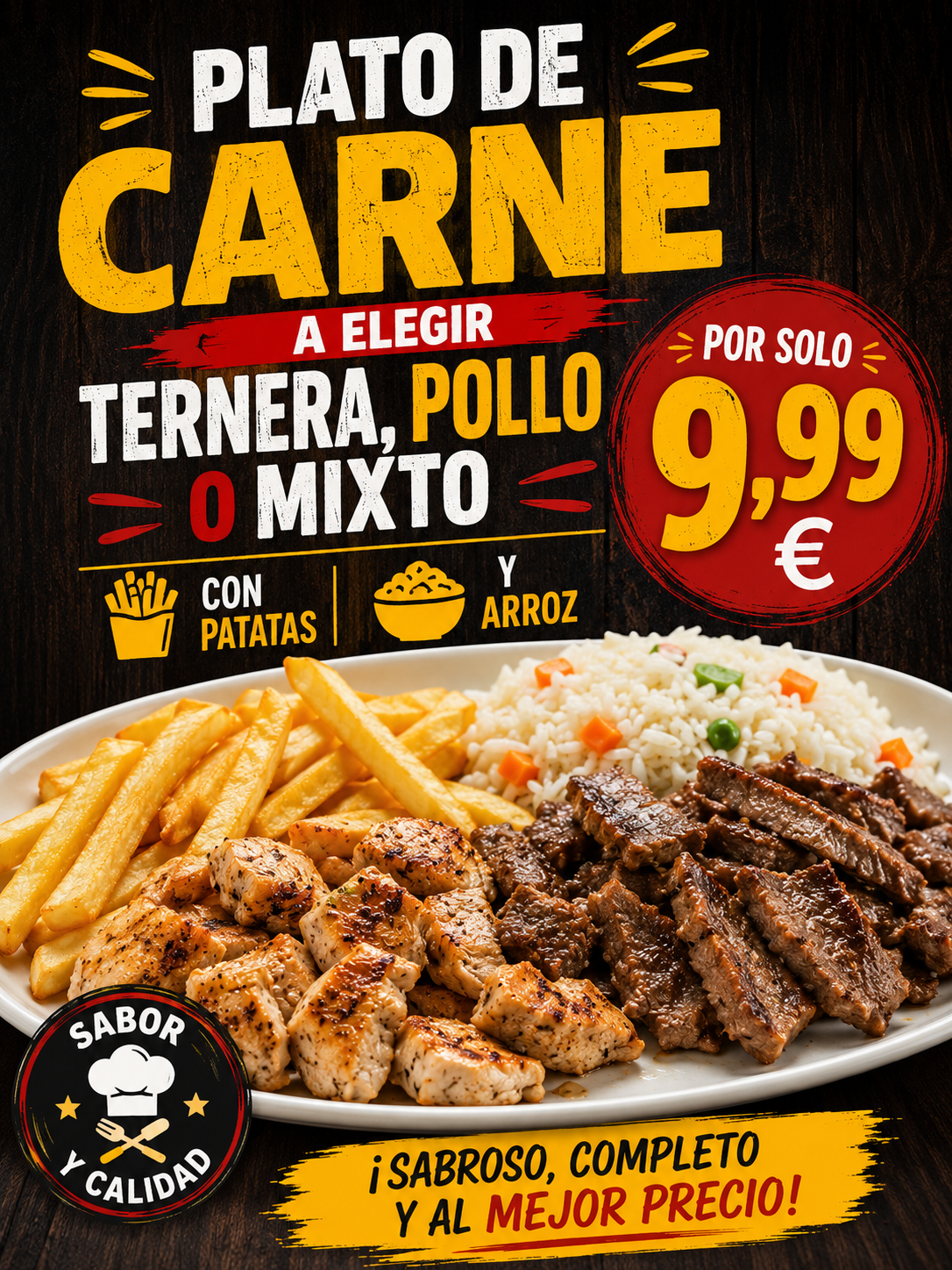 Plato Carne Con Patatas Y Arroz