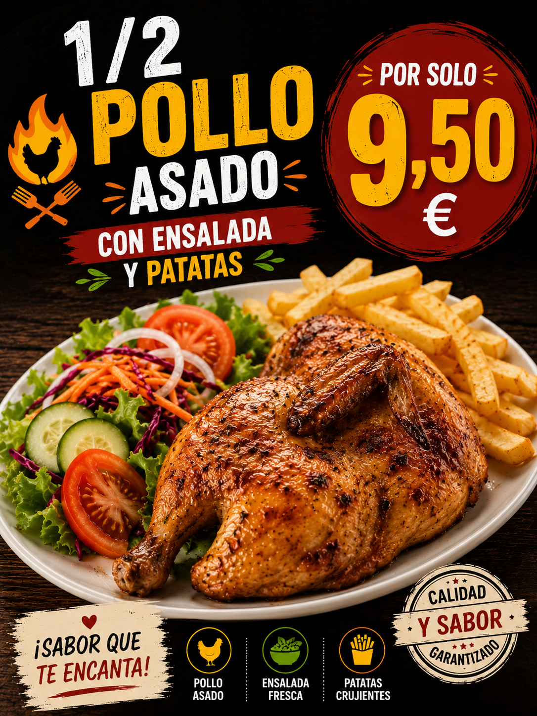 1/2 Pollo Asado Con Ensalada yPatatas