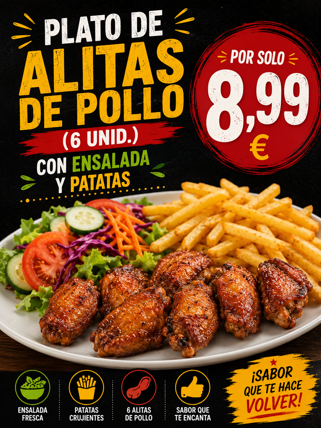 Plato De AlitasDe Pollo (6 Unid.)