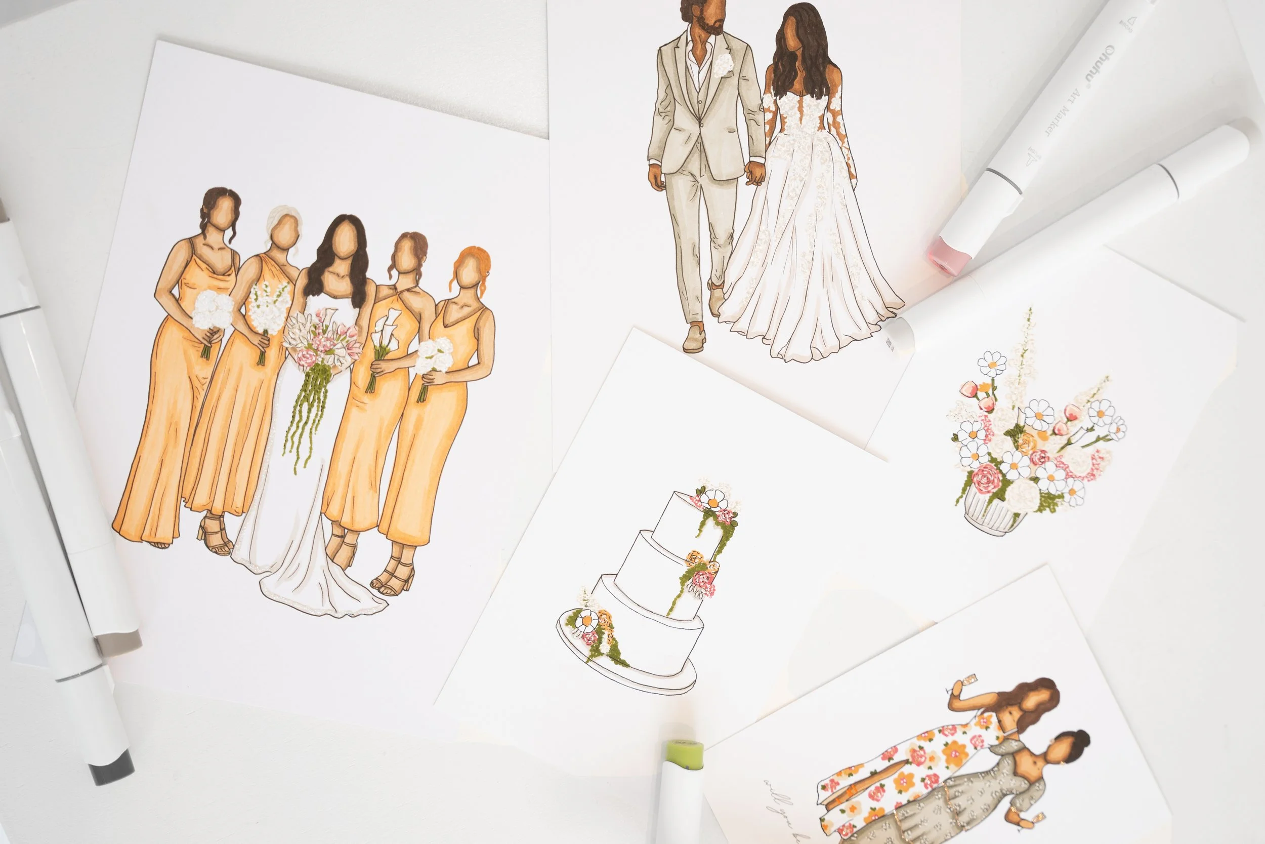 Personalised event illustrations offering guests a unique hand-drawn keepsake created during the occasion.