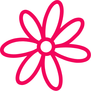 Pink, hand-drawn flower with multiple elongated petals and a small circular center.