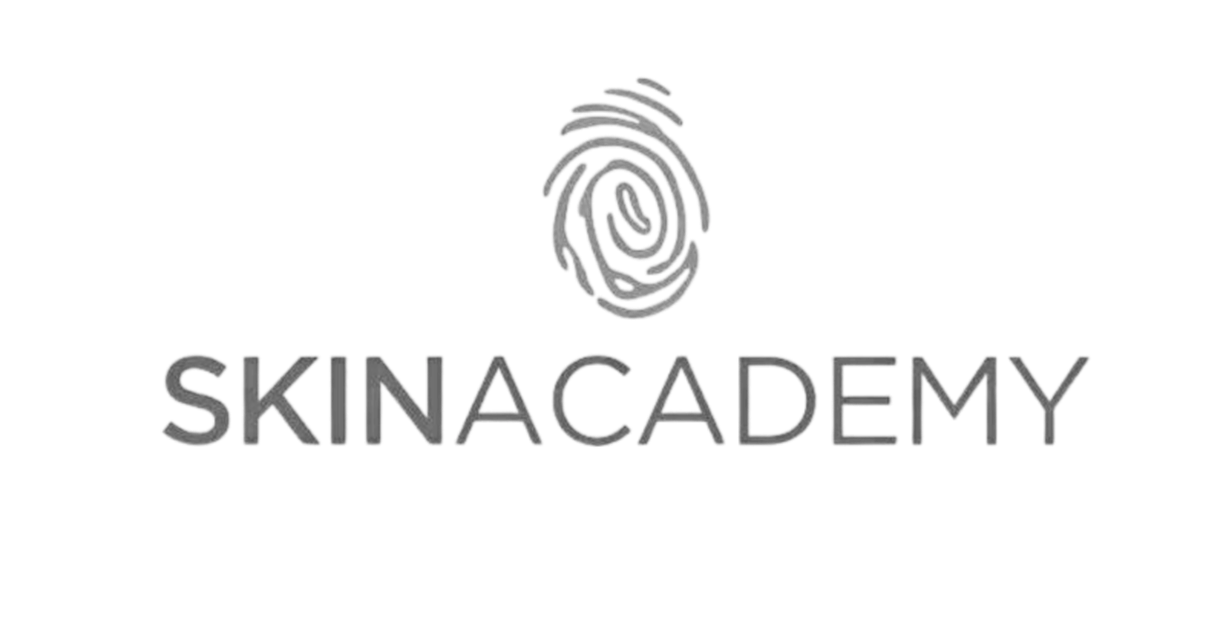 Logo for Skin Academy with a stylized purple and black fingerprint and text.