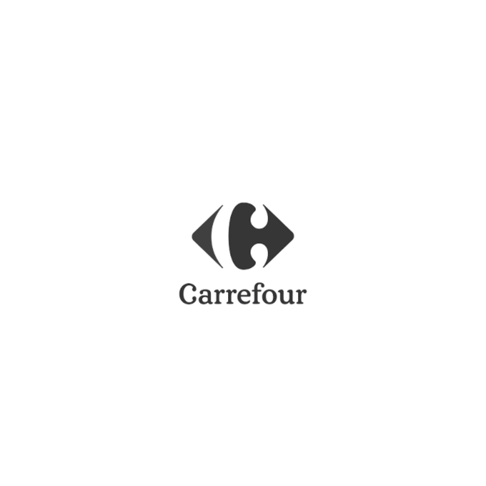 Black and white emblem with stylized elements and the text "Carrefour" at the bottom.