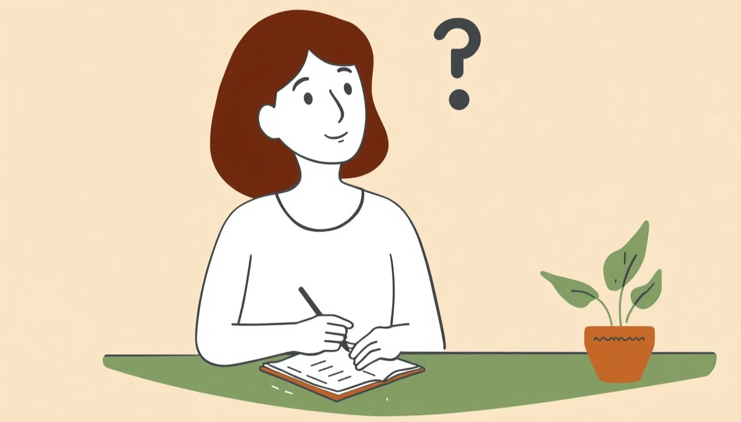 a+white+woman+with+brown+hair+taking+notes%2C+thinking.+about+tailoring+to+ones+needs.+cartoon+simple+drawing%2C+beige+pallette%2C+little+bit+of+green.+also+bke.jpg