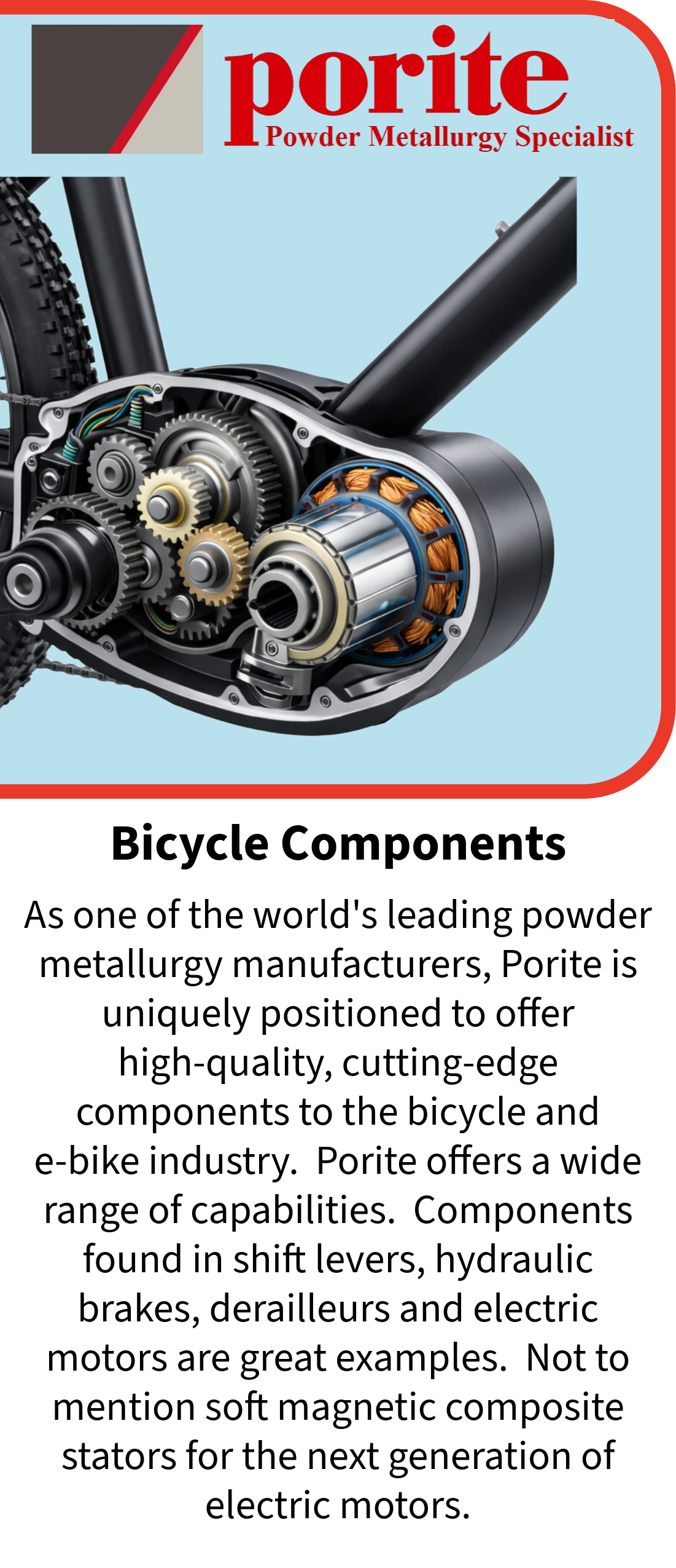 Close-up of a bicycle motor with visible gears and copper wiring, paired with a bicycle tire in the background.