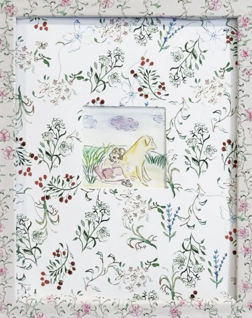 Studio E Bloom "Quiet Companion" Framed watercolor and ink painting