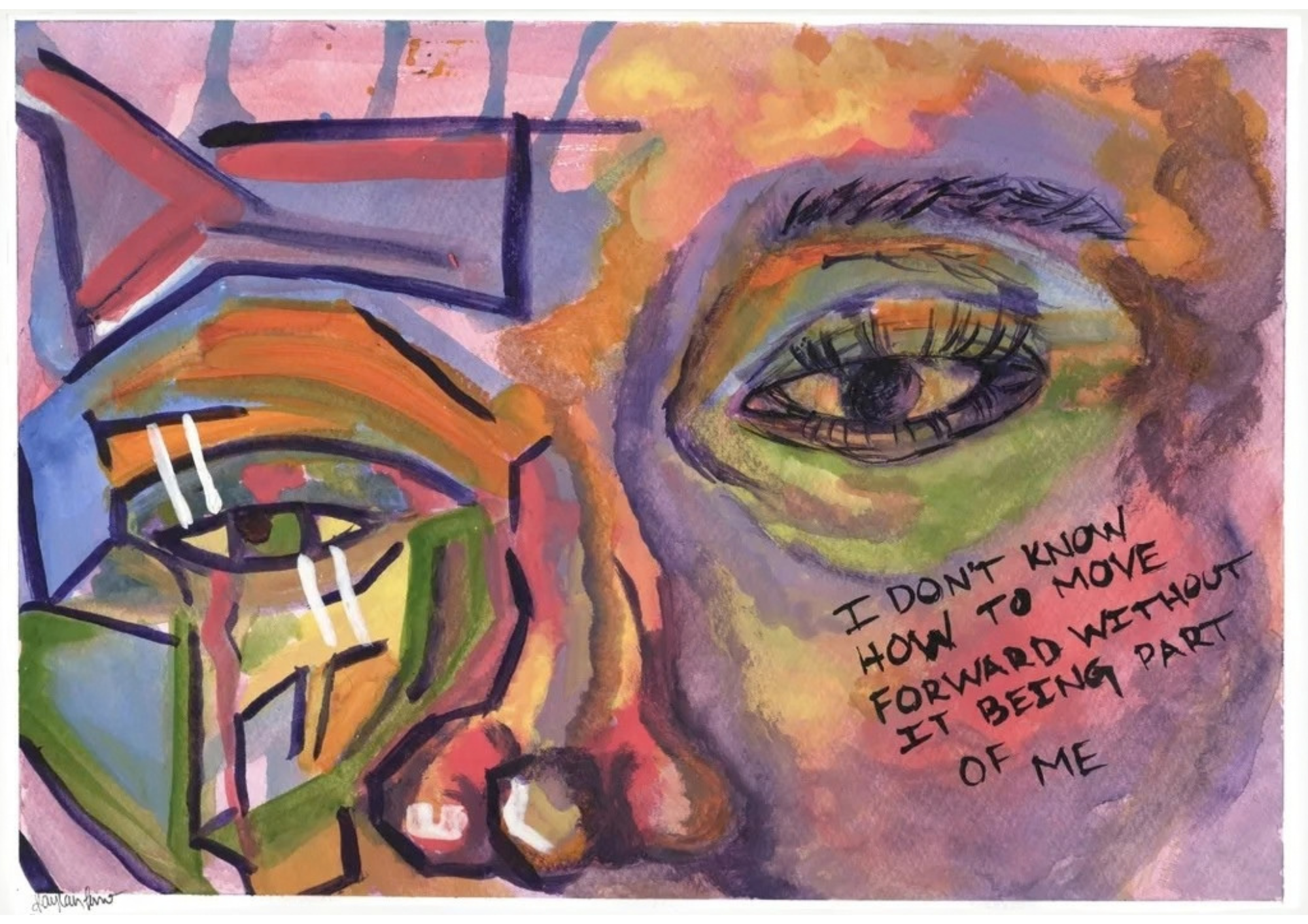 "It's Happening" by Kaylan Lemon, 2023, Watercolor and gouache on paper.