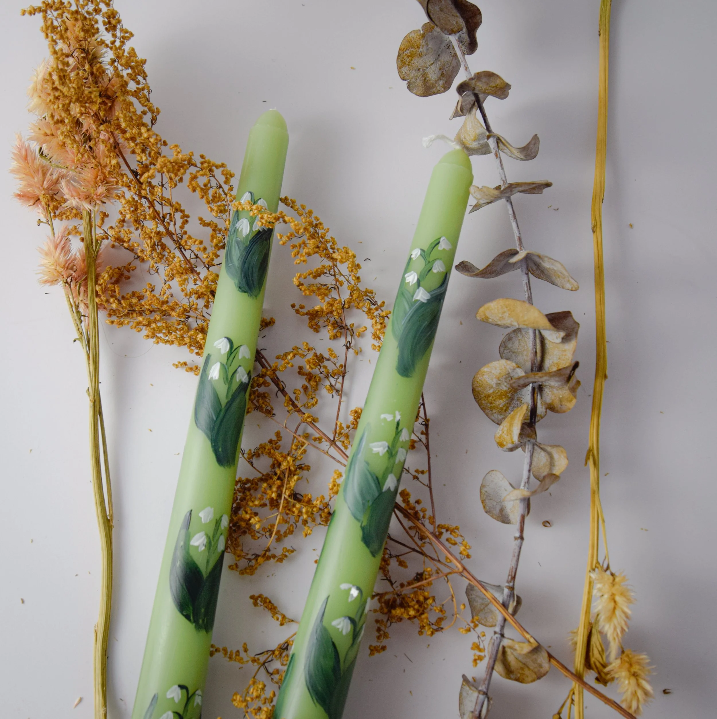 Lily of the Valley Handpainted Taper Candles by Studio E Bloom