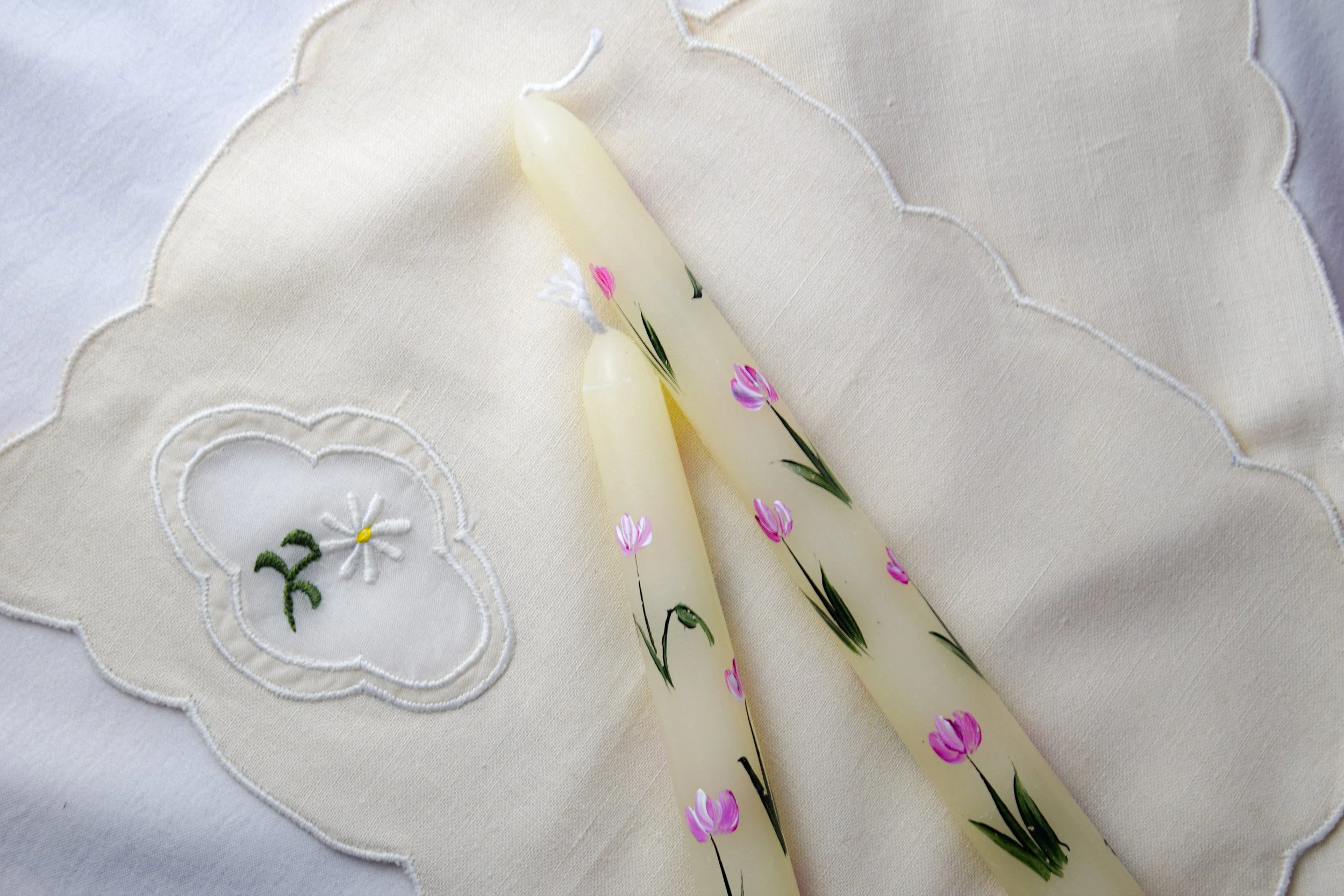 Pair of Two Le Vie En Rose Taper Candles by Studio E Bloom
