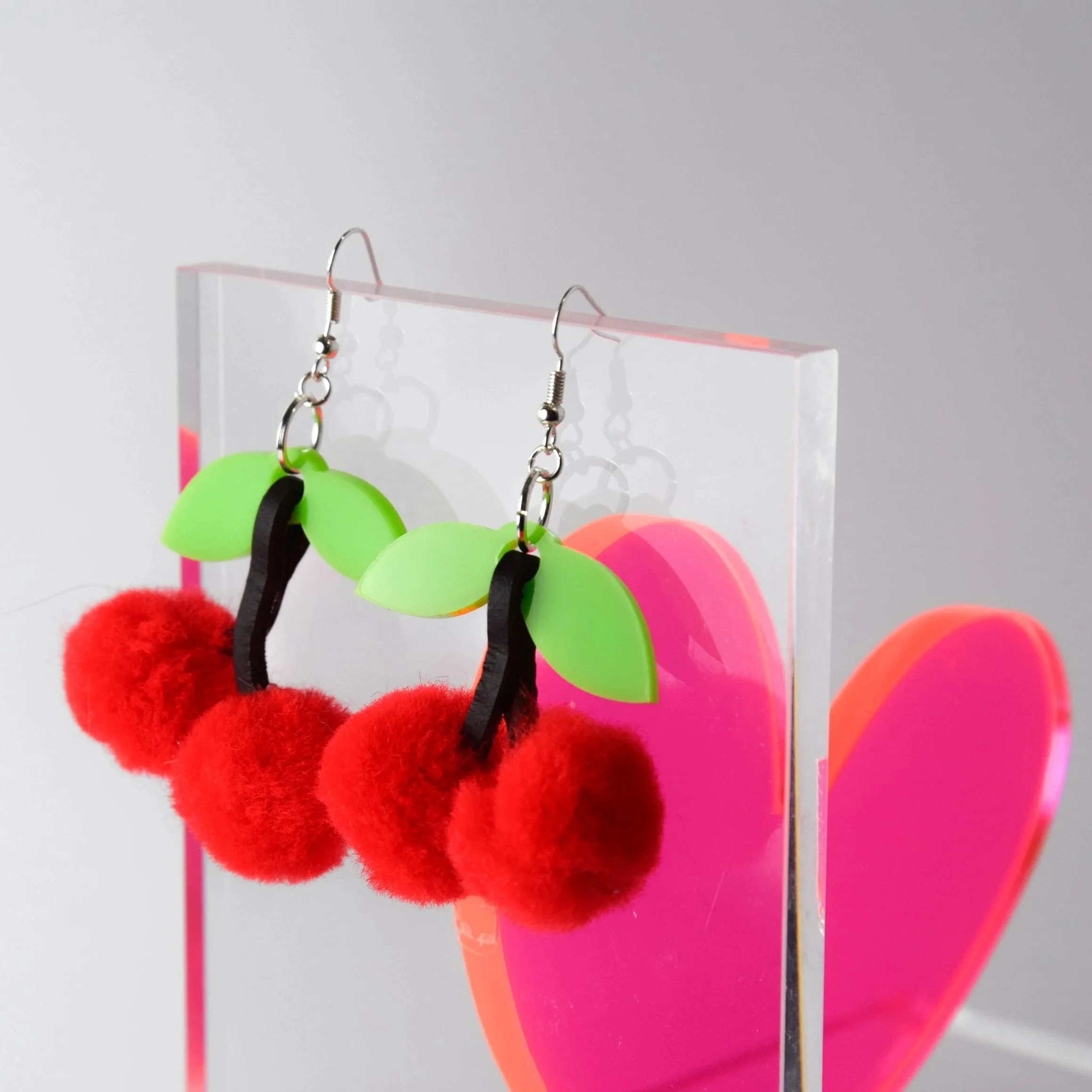 Cherry Pom Pom Earrings