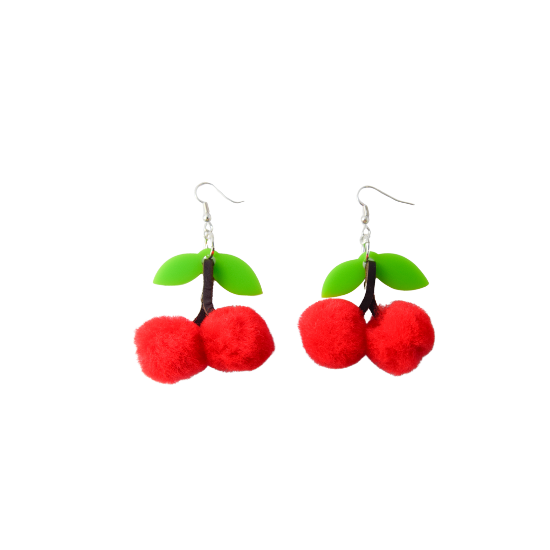 Cherry Pom Pom Earrings - So Camp!
