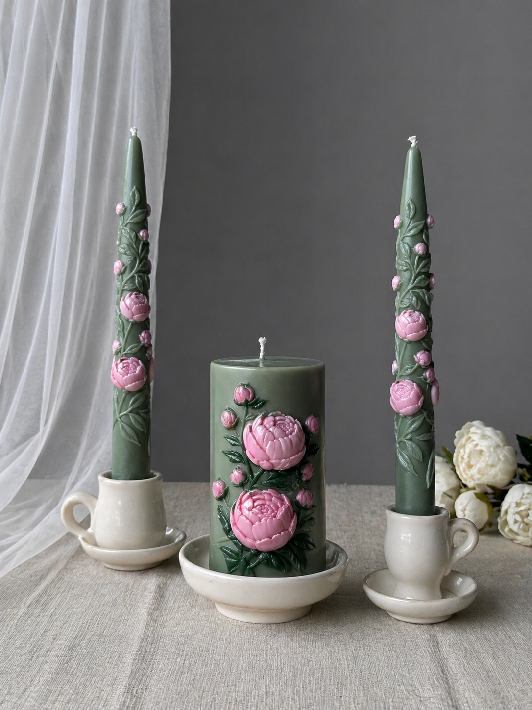 VRcandle pillar and taper candles sage and peony