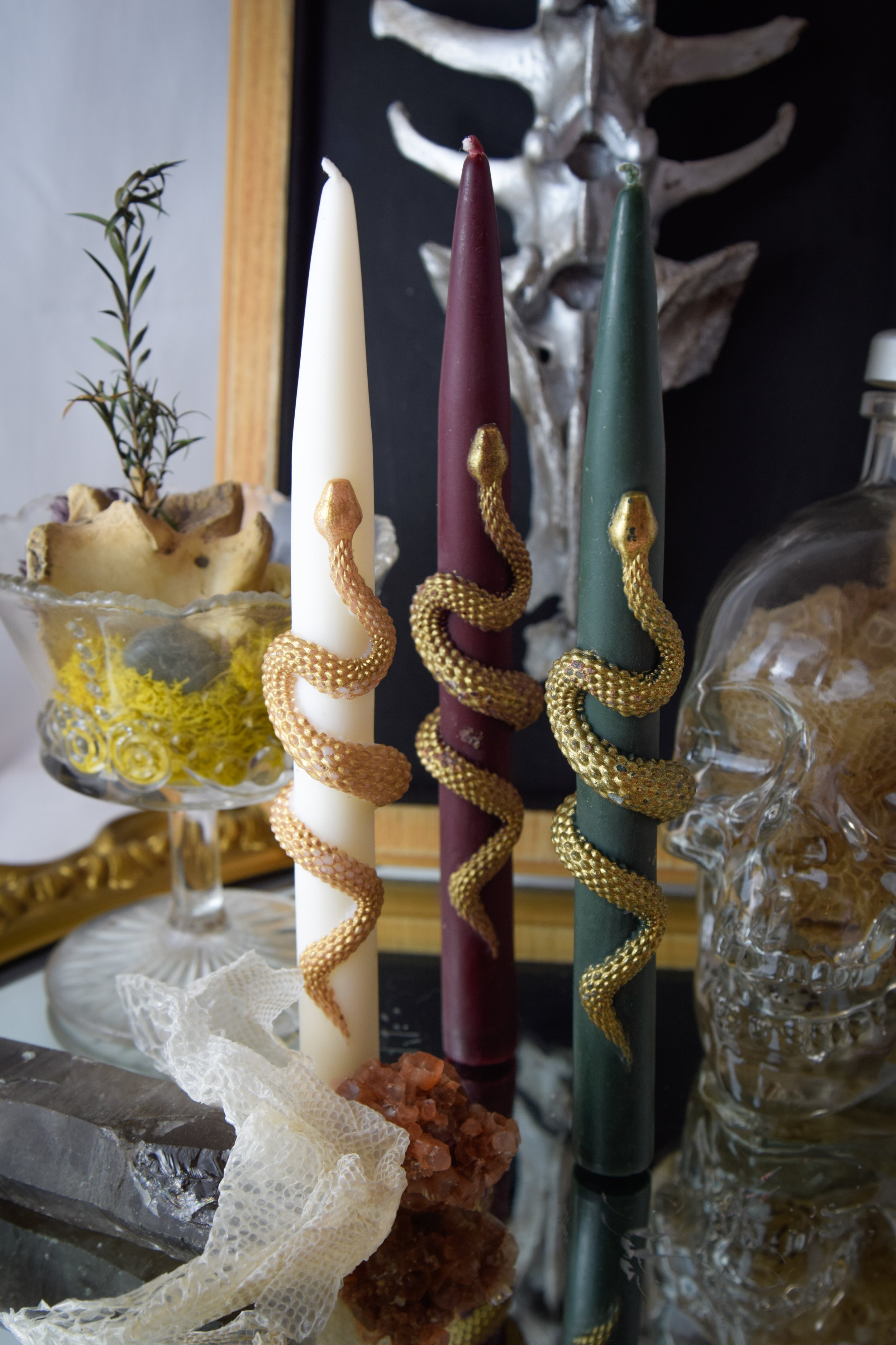 Gold-Painted Snake Taper Candles by VRcandle