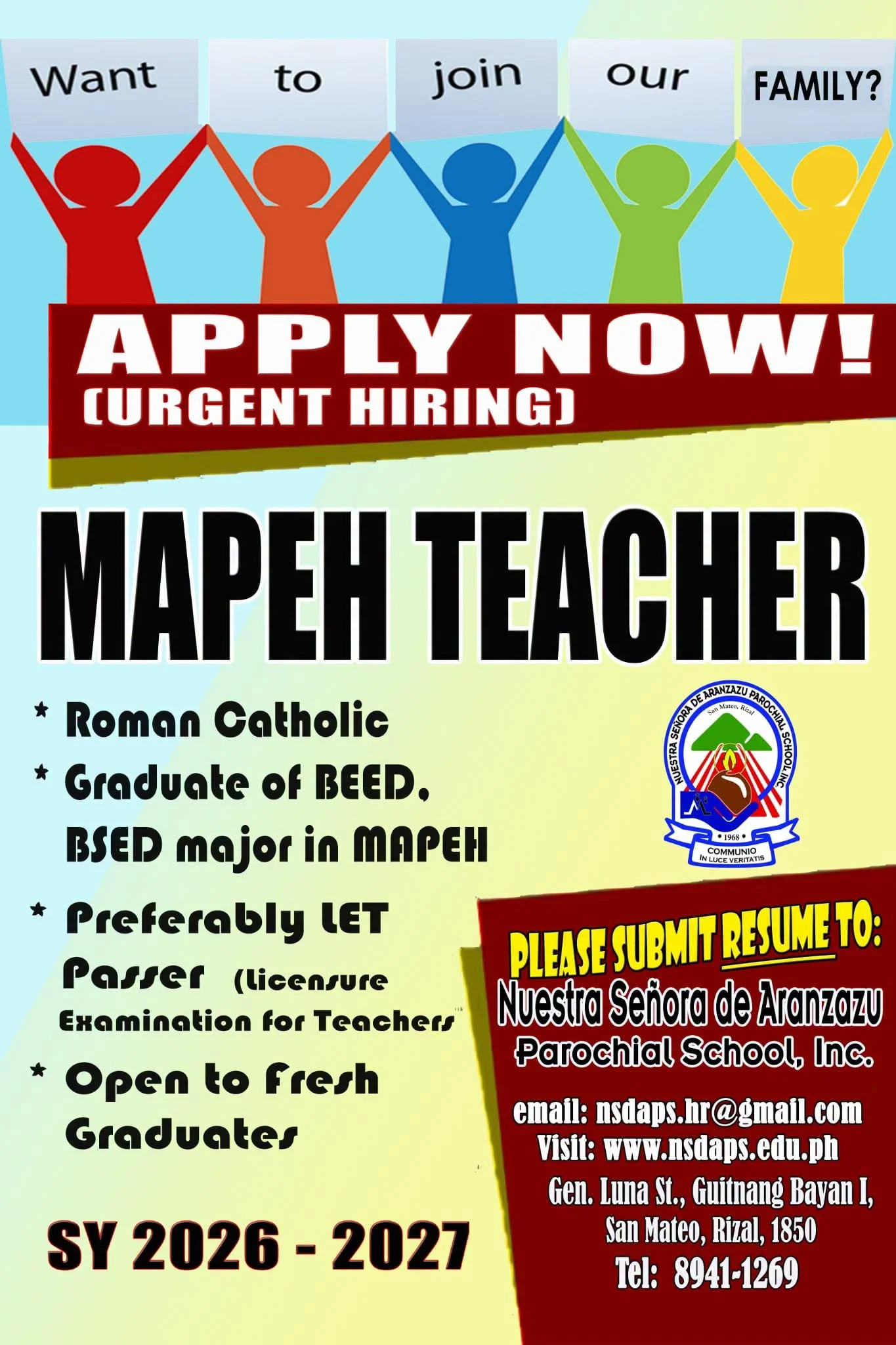 URGENT HIRING | MAPEH TEACHER