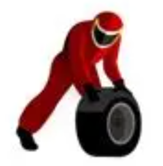Person in red suit with cap, pushing a large speaker.