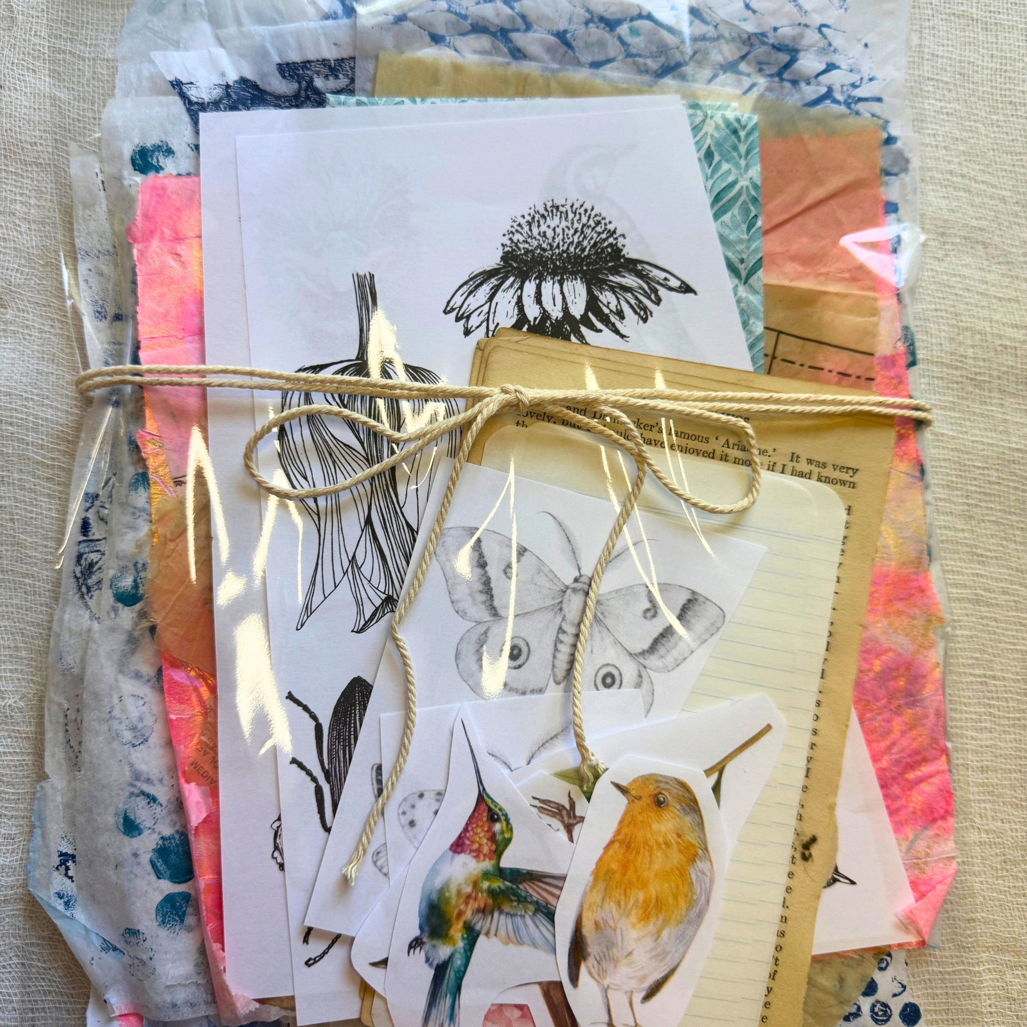 Hand Painted & Gelli Printed Art Journal Kit - Collage Mixed-Media Art Kit
