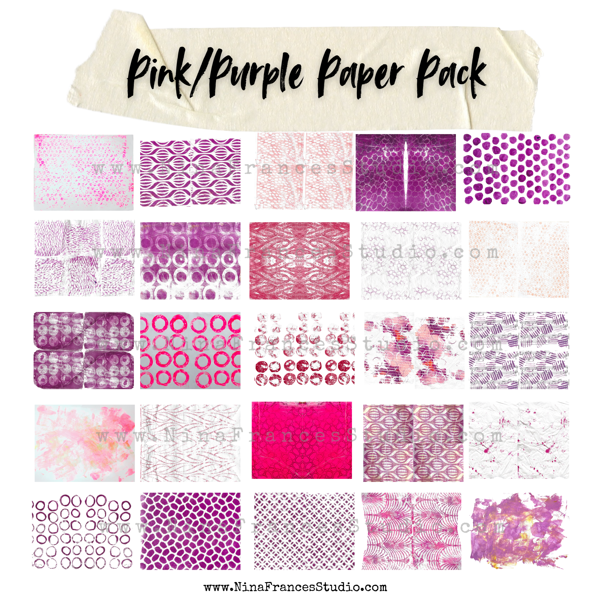 Pink/Purple Hand Painted Digital Paper Pack - 25 Unique Papers