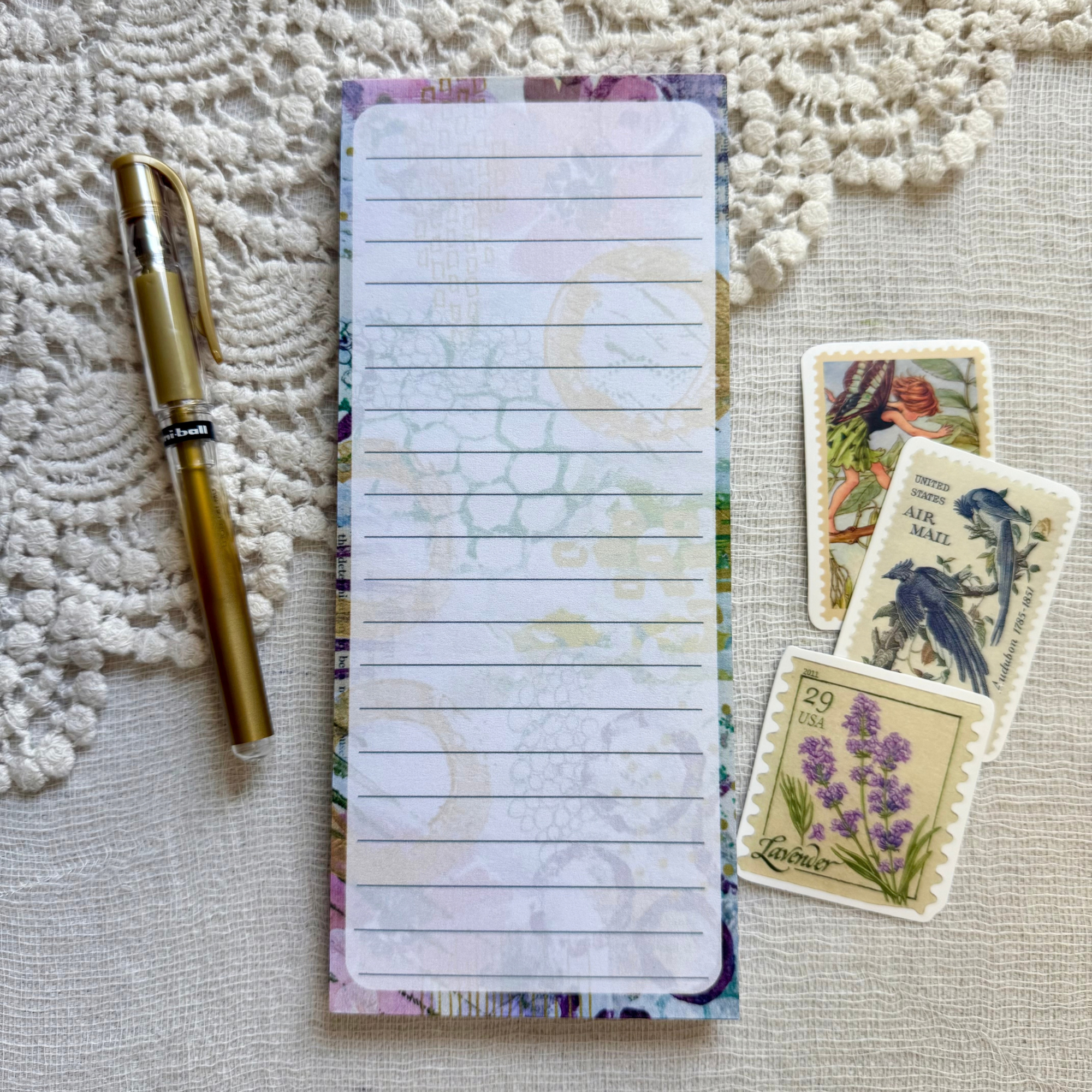 Collage Artwork Magnetic List Pad - 3.5 x 8'' Notepad With Magnets