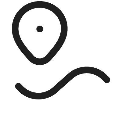 A black icon of a location pin with a curved line beneath it.