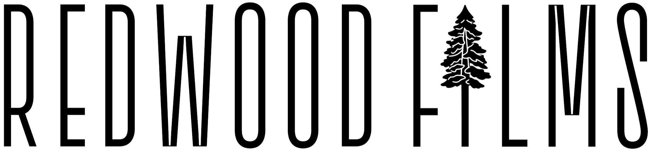 Text logo of 'Red Wood Films' with a tree illustration in place of the 'I' in Film.