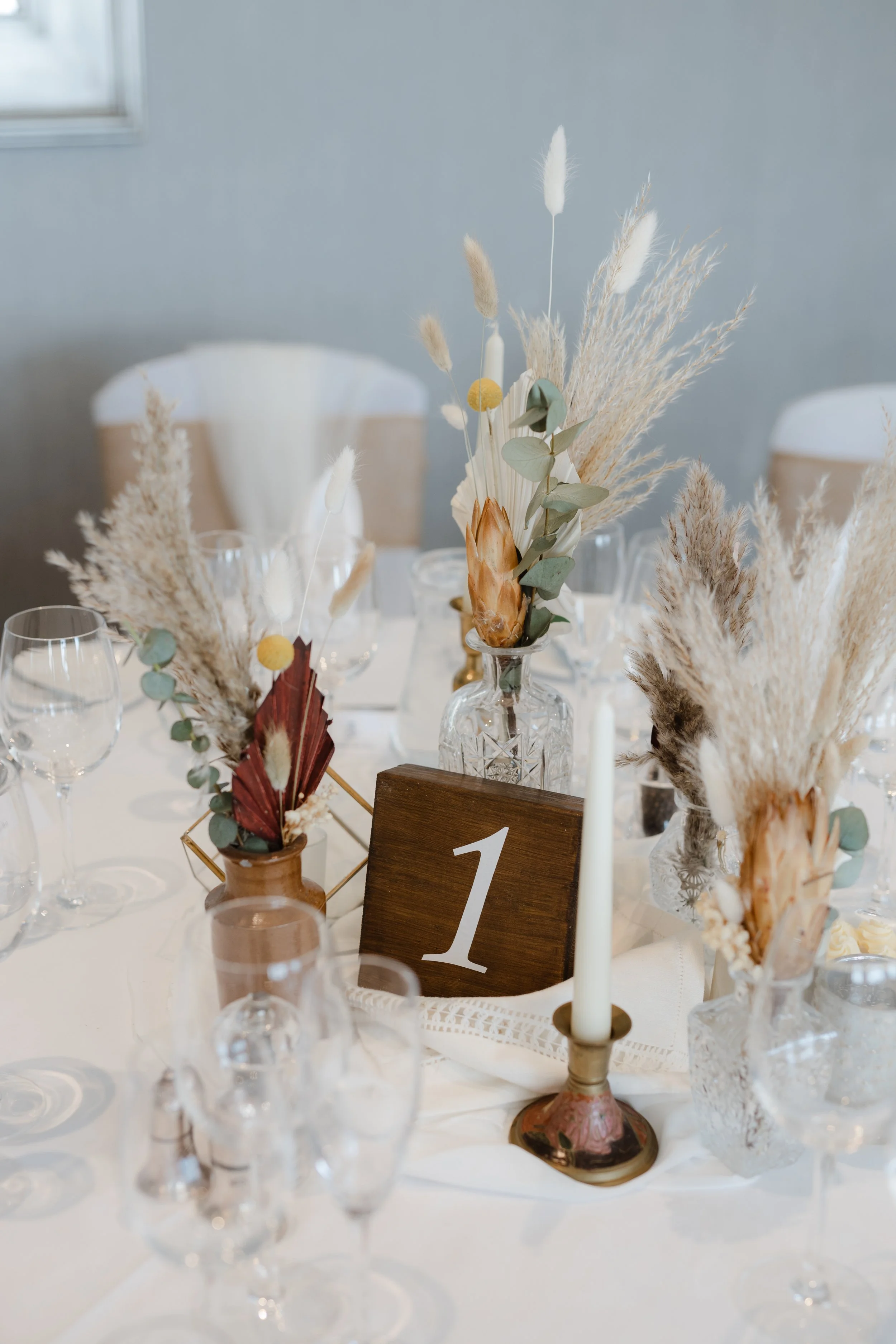 Dried floral table arrangements