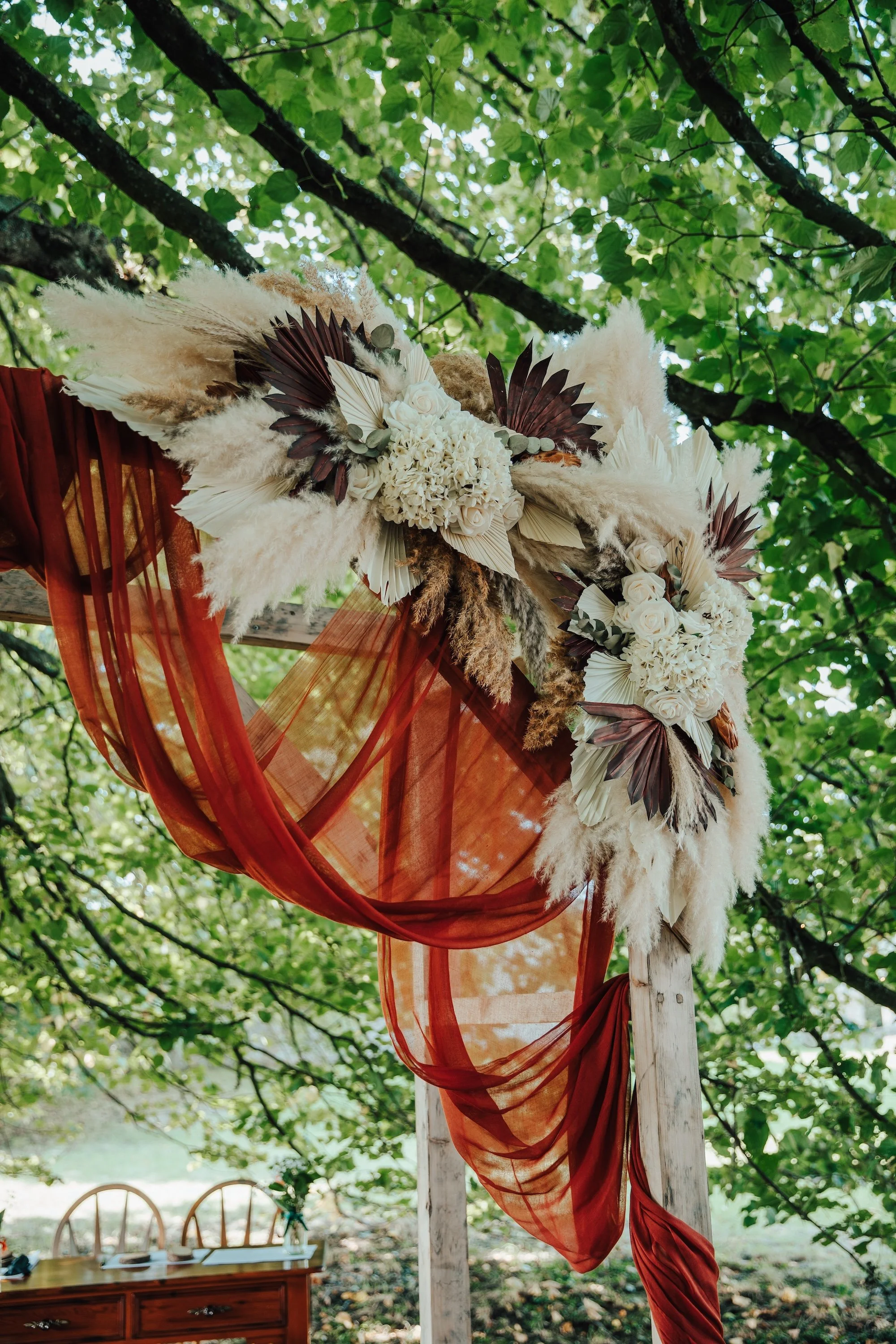 Dried floral arch arrangement