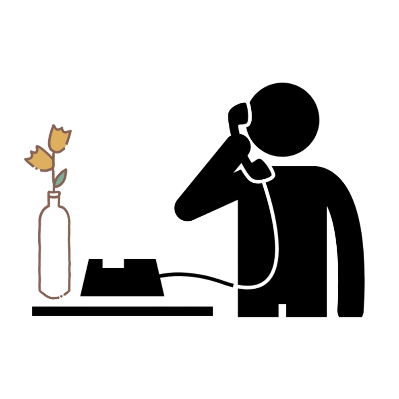 A minimalist line-art icon on a white background showing a person holding a phone receiver to record a message for an audio guestbook.