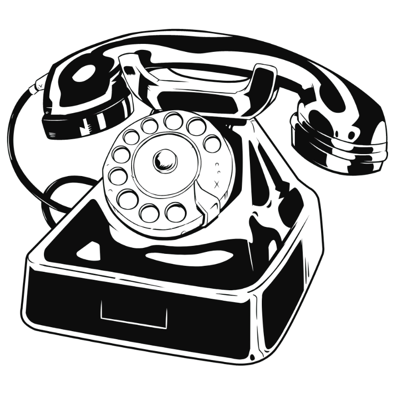 A black and white comic-style vector illustration of a vintage rotary audio guestbook telephone.