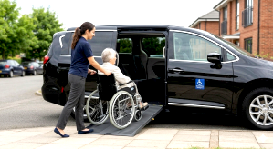 citizen been helped inside an wheelchair transportation vanion 