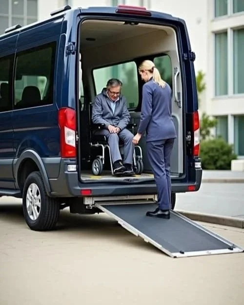 Safe Transportation of Augusta non-emergency medical transportation wheelchair accessible van with hydraulic ramp deployed in Augusta GA
