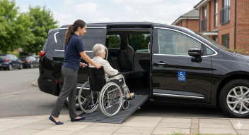 Safe Transportation of Augusta black handicap minivan with side-loading wheelchair ramp assisting a passenger in Augusta GA.