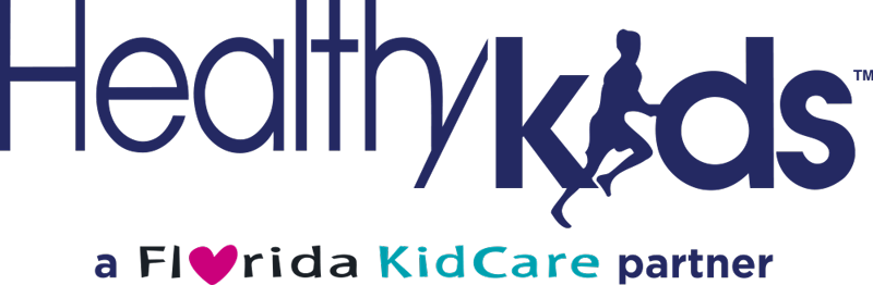 Healthy Kids Florida KidCare logo with text and a silhouette of a child jumping rope