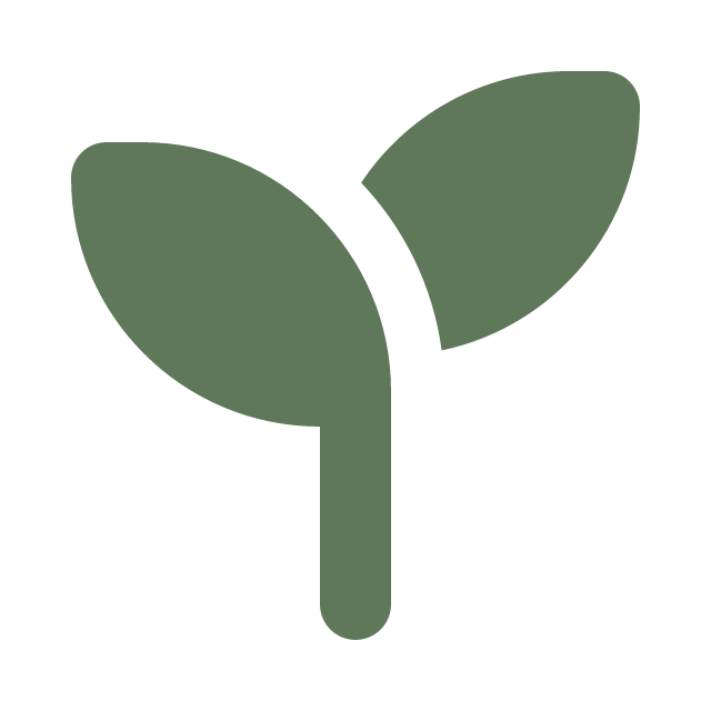 A simple graphic of a sprouting plant with two green leaves.