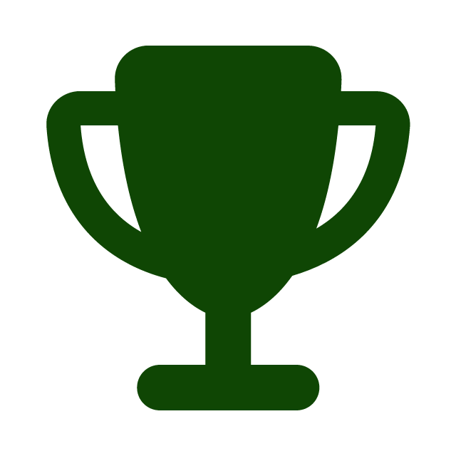 A green trophy cup with black accents on a transparent background.