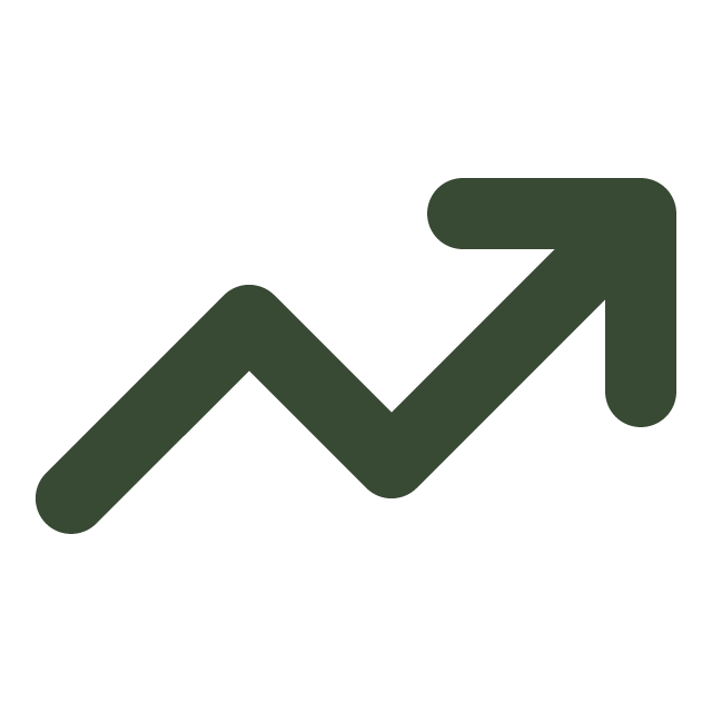 Green upward trending arrow with a circle at the tip indicating growth or increase.