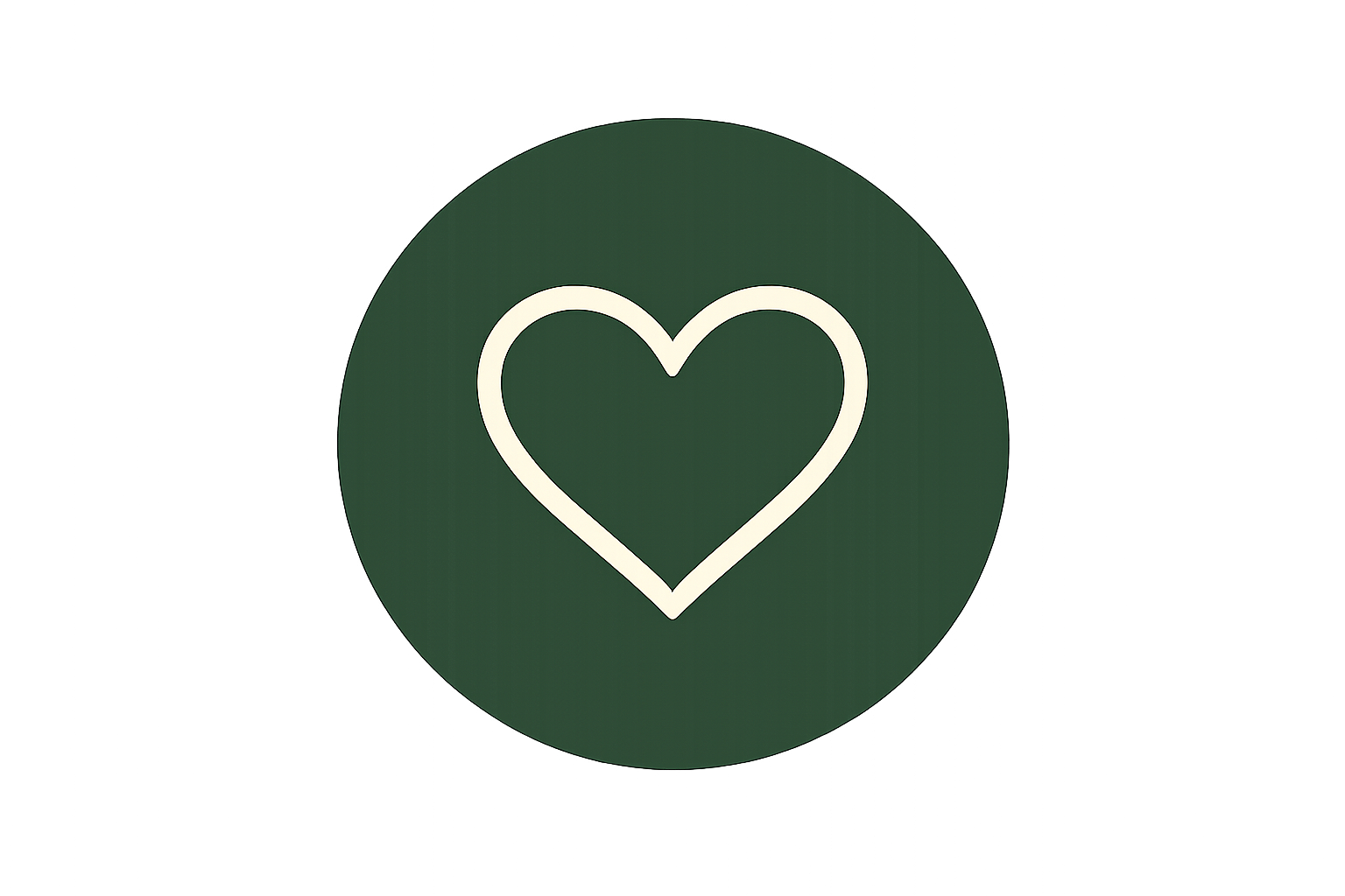Green circular button with a white outline of a heart in the center.