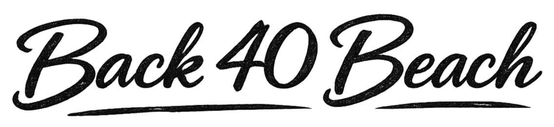 Text says 'Back 40 Beach' in a stylized black script font.