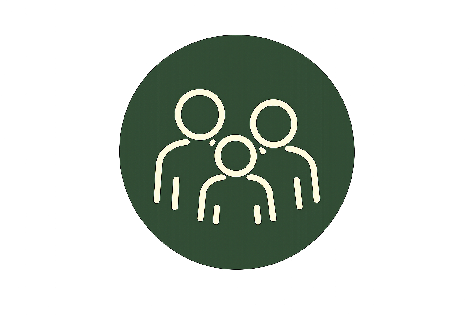 Icon of three stylized people grouped together, showcasing a group or community.